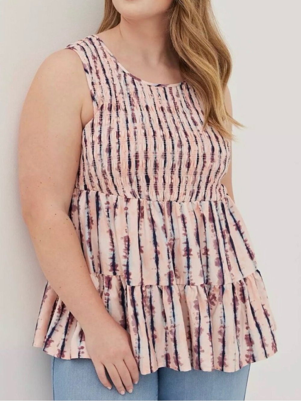torrid Pink and Navy Tie-Dye Tiered Tank